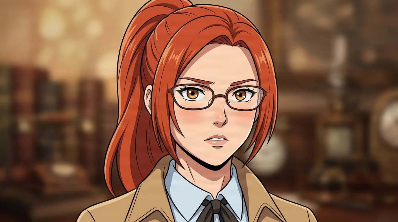Gloria Bernhart from Attack On Titan in a close-framed cel-shaded anime scene with a detailed environment