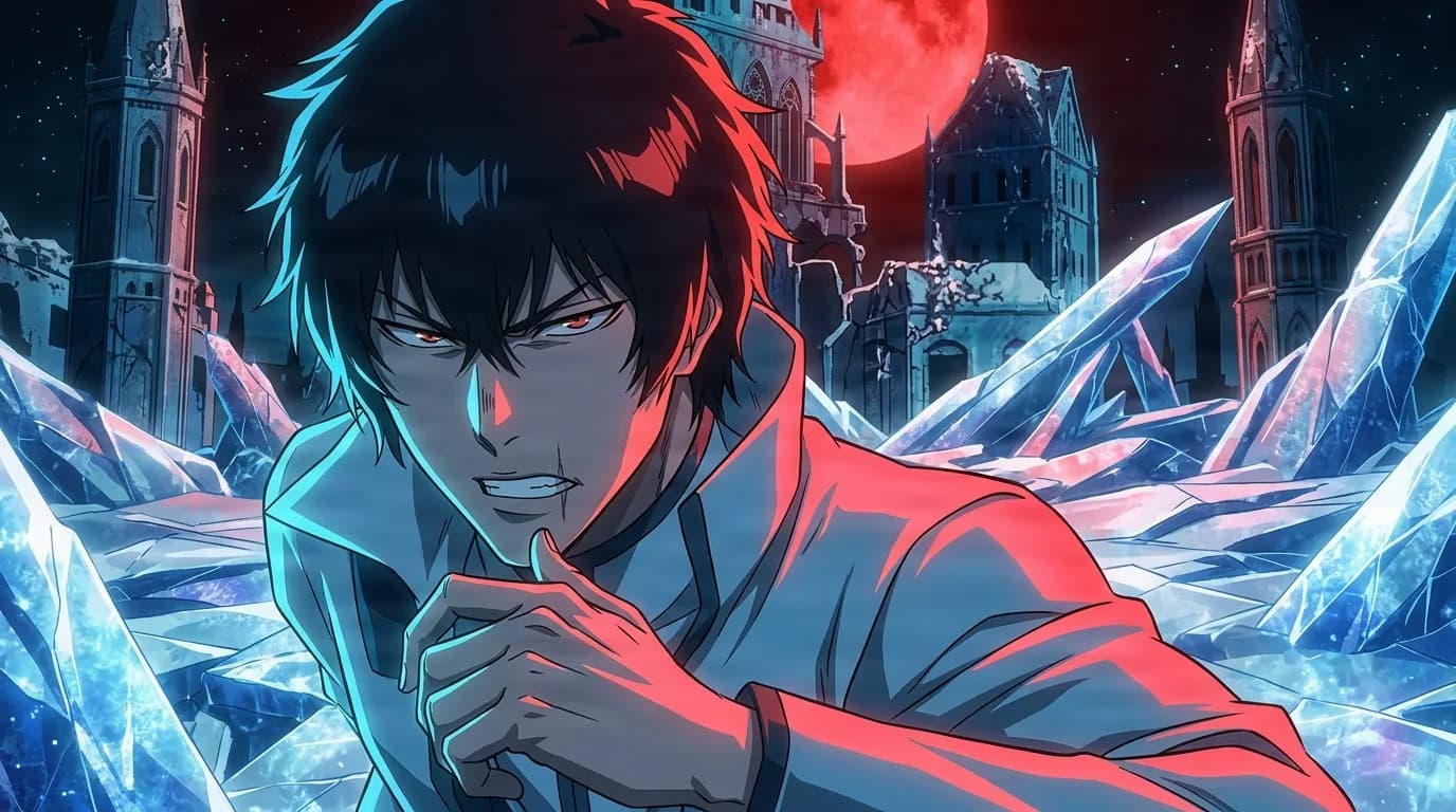 Cang Du from Bleach in a close-framed cel-shaded anime scene with a detailed environment