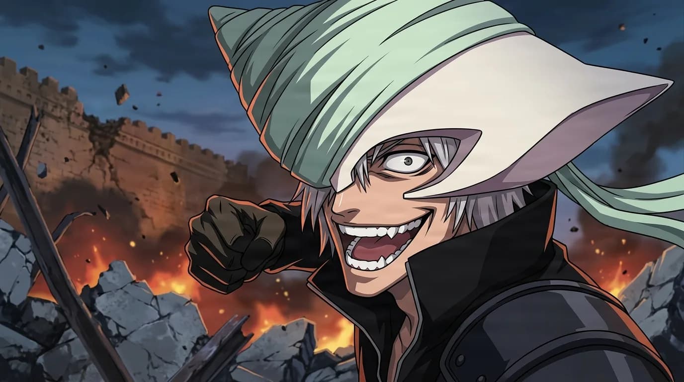 Di Roy Rinker from Bleach in a close-framed cel-shaded anime scene with a detailed environment