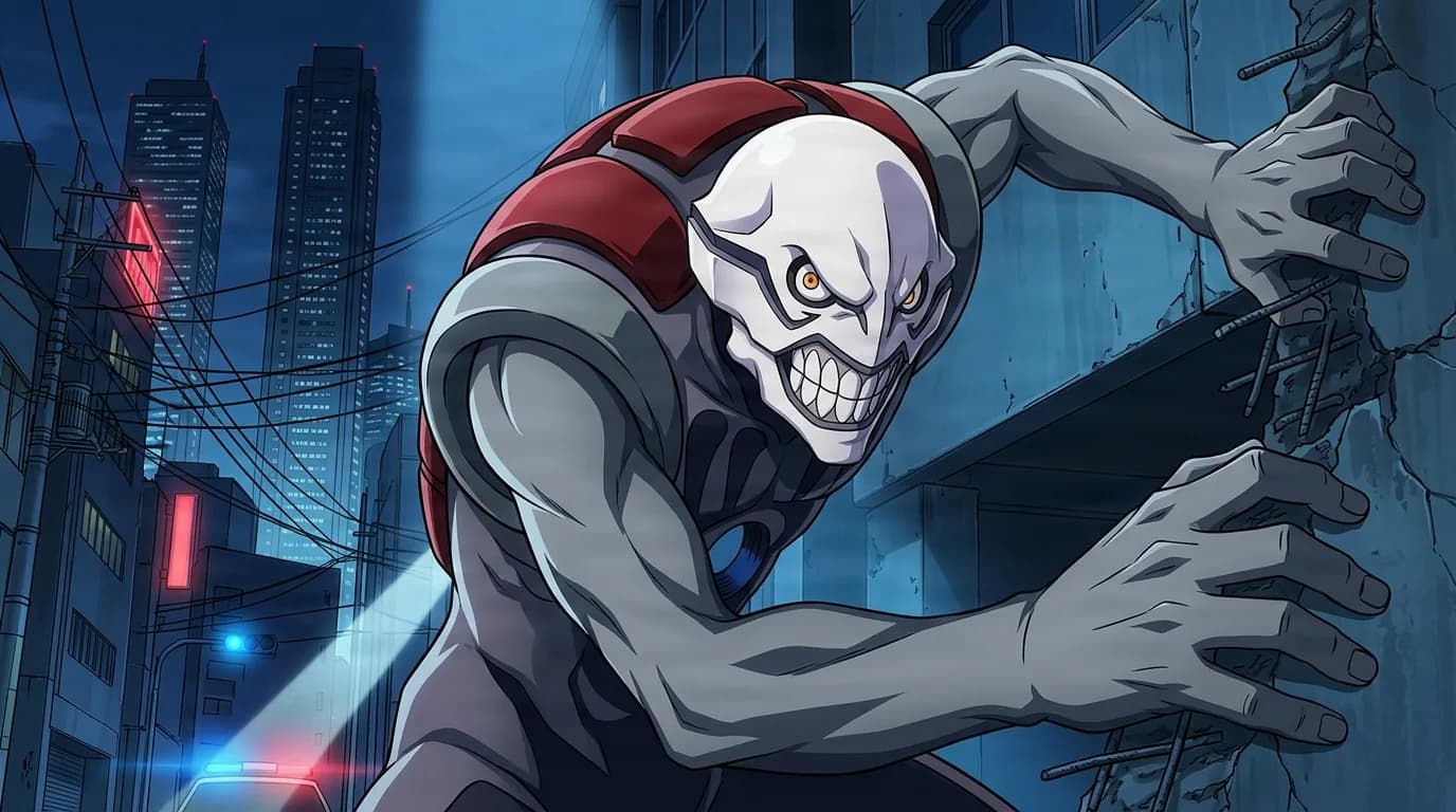 Fishbone D from Bleach in a close-framed cel-shaded anime scene with a detailed environment