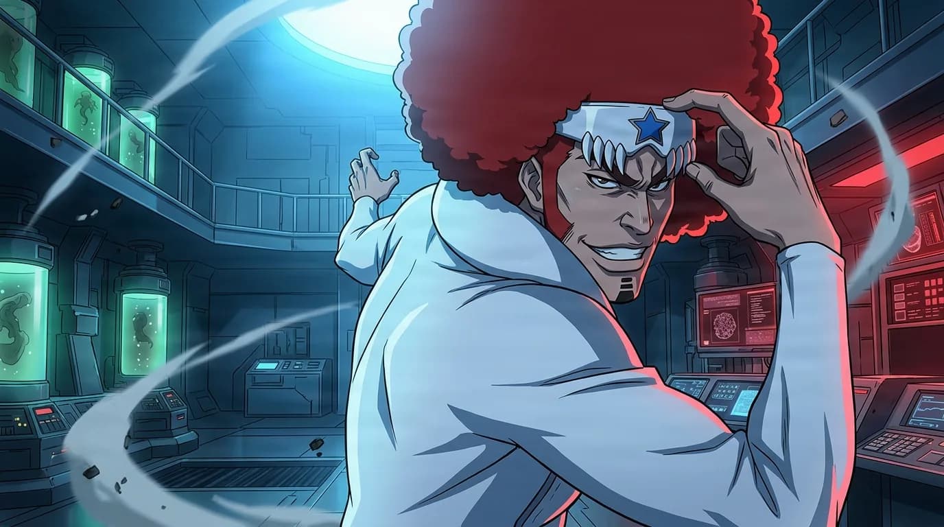 Gantenbainne Mosqueda from Bleach in a close-framed cel-shaded anime scene with a detailed environment