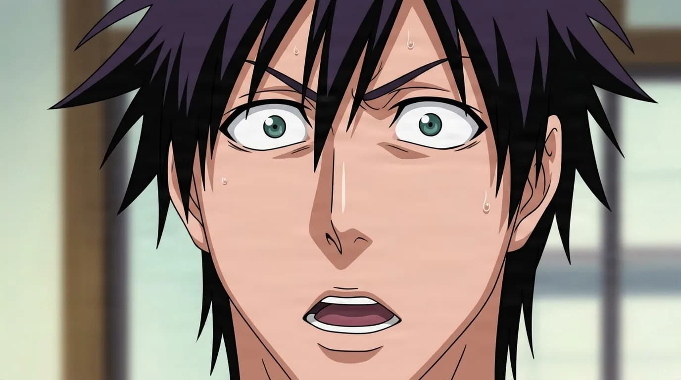 Kaien Shiba from Bleach in a close-framed cel-shaded anime scene with a detailed environment