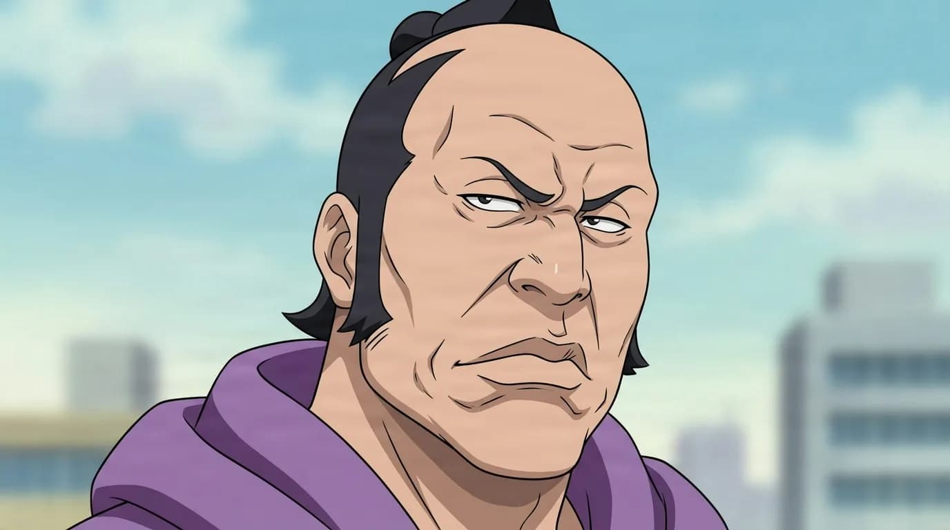 Marechiyo Ōmaeda from Bleach in a close-framed cel-shaded anime scene with a detailed environment