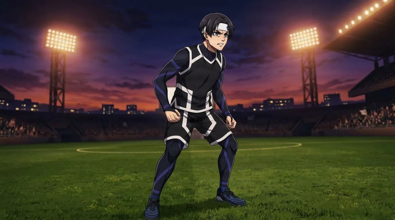 Anime-style portrait of Birthdays from Blue Lock, cel-shaded, soccer atmosphere