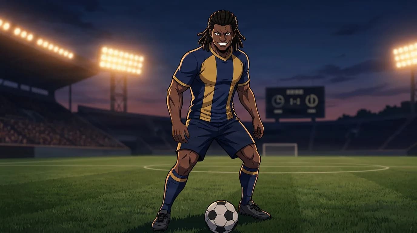 Anime-style portrait of Dada Silva from Blue Lock, cel-shaded, soccer atmosphere