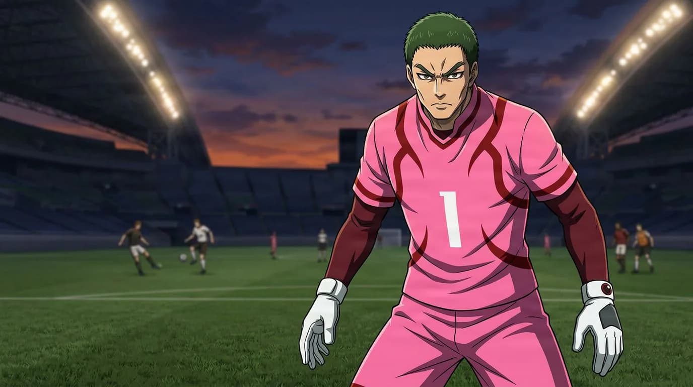 Anime-style portrait of Gen Fukaku from Blue Lock, cel-shaded, soccer atmosphere