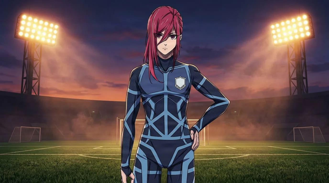 ブルーロックの千切 豹馬のアニメ風ポートレート、セルシェーディング、サッカーの雰囲気