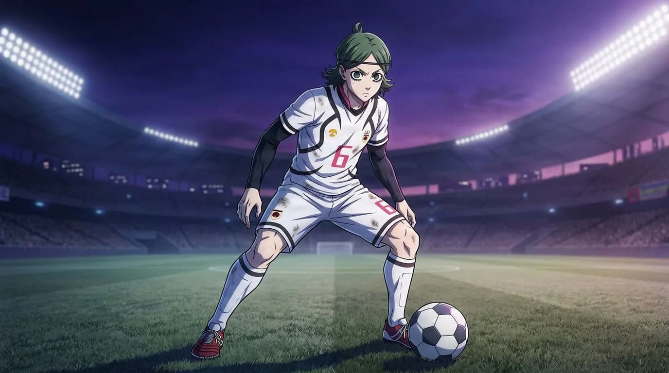 Anime-style portrait of Itsuki Wakatsuki from Blue Lock, cel-shaded, soccer atmosphere