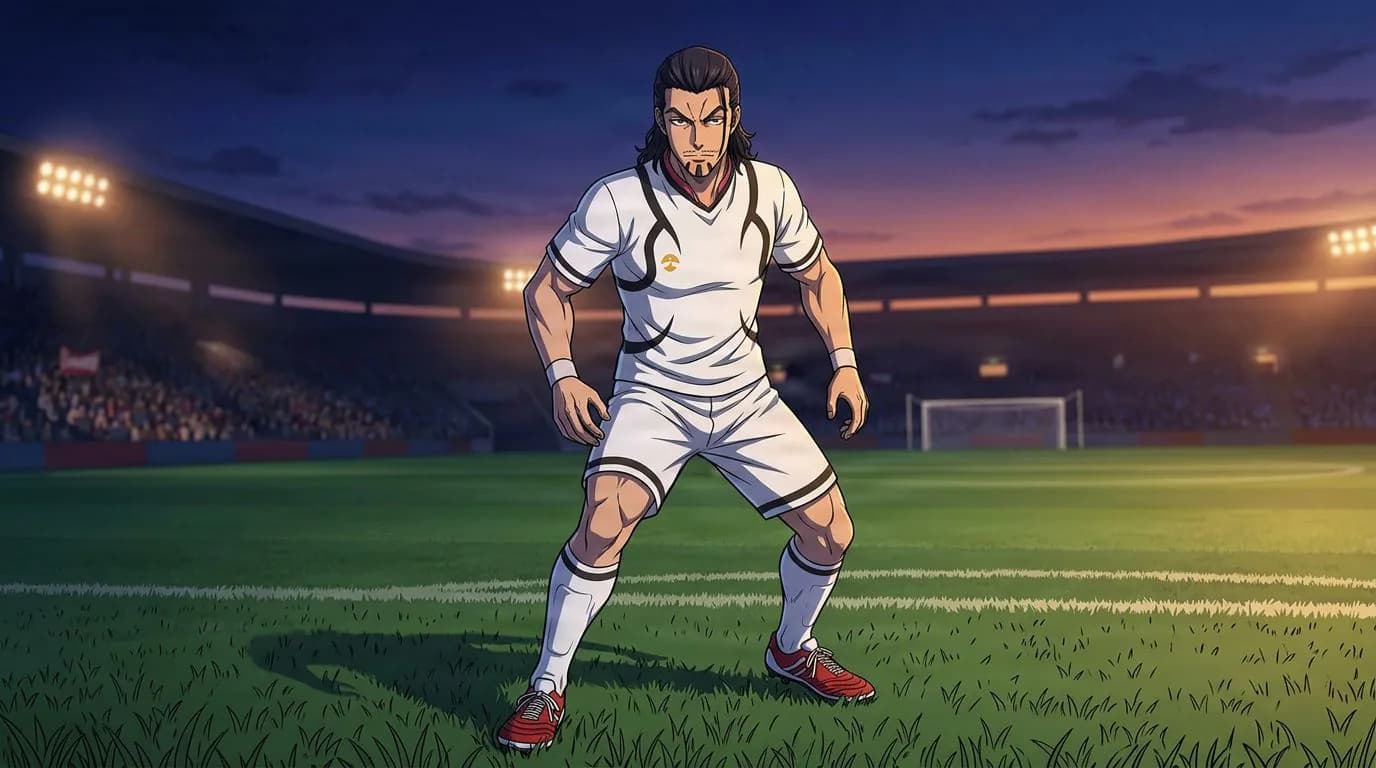 Anime-style portrait of Kazuma Nio from Blue Lock, cel-shaded, soccer atmosphere