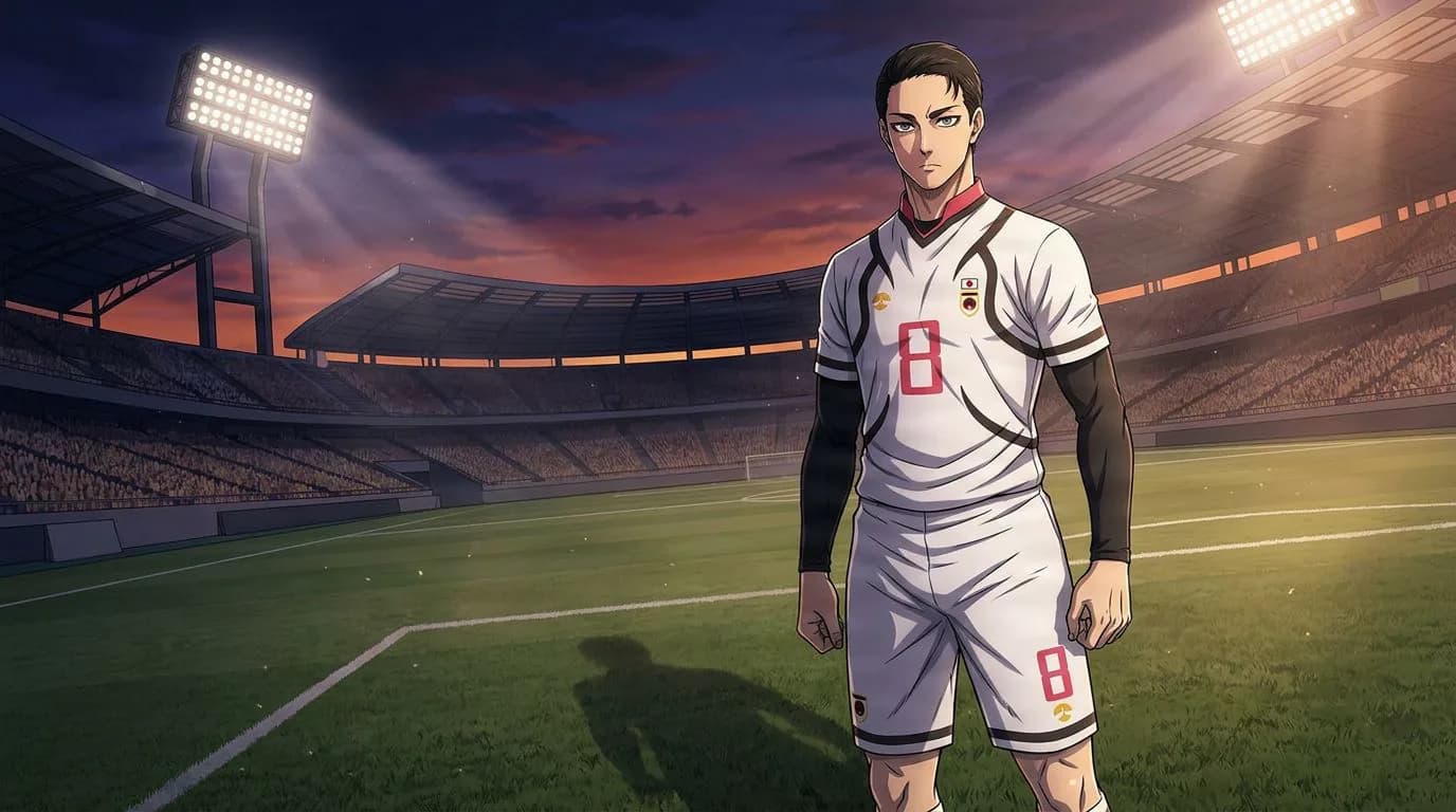 Anime-style portrait of Kento Cho from Blue Lock, cel-shaded, soccer atmosphere