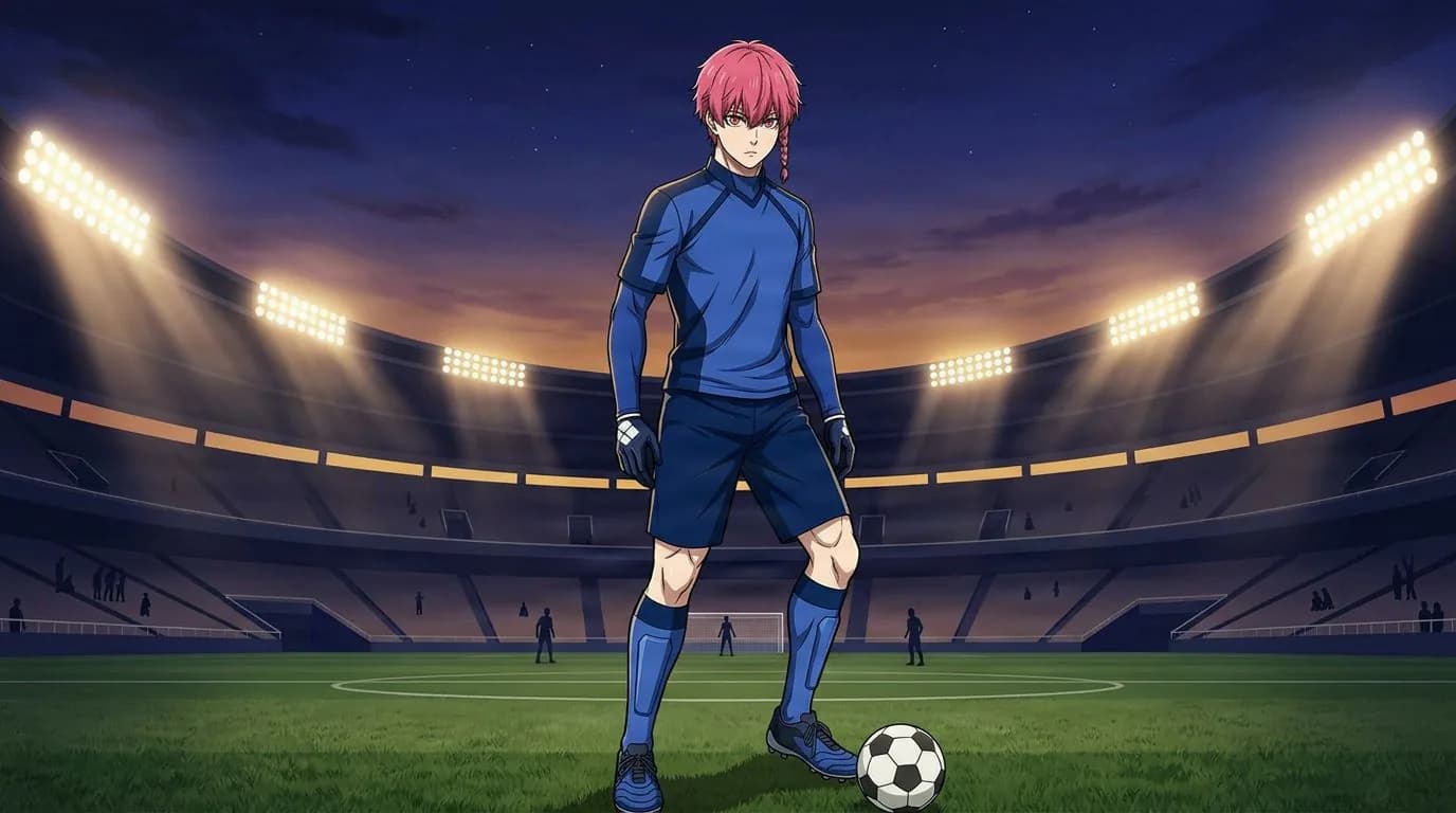 ブルーロックの黒名 蘭世のアニメ風ポートレート、セルシェーディング、サッカーの雰囲気