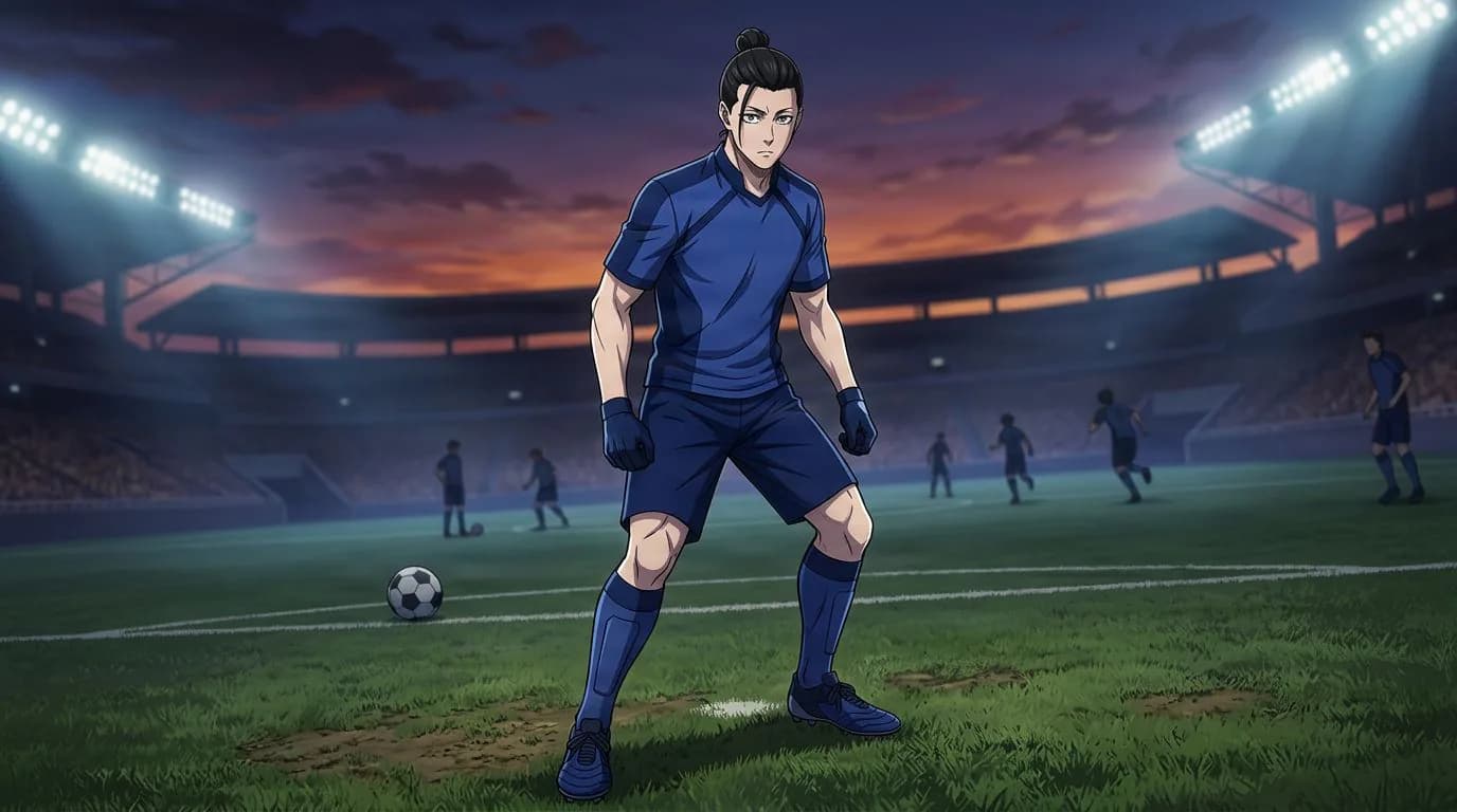 ブルーロックの柊 零次のアニメ風ポートレート、セルシェーディング、サッカーの雰囲気