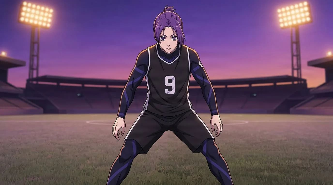 ブルーロックの御影 玲王のアニメ風ポートレート、セルシェーディング、サッカーの雰囲気