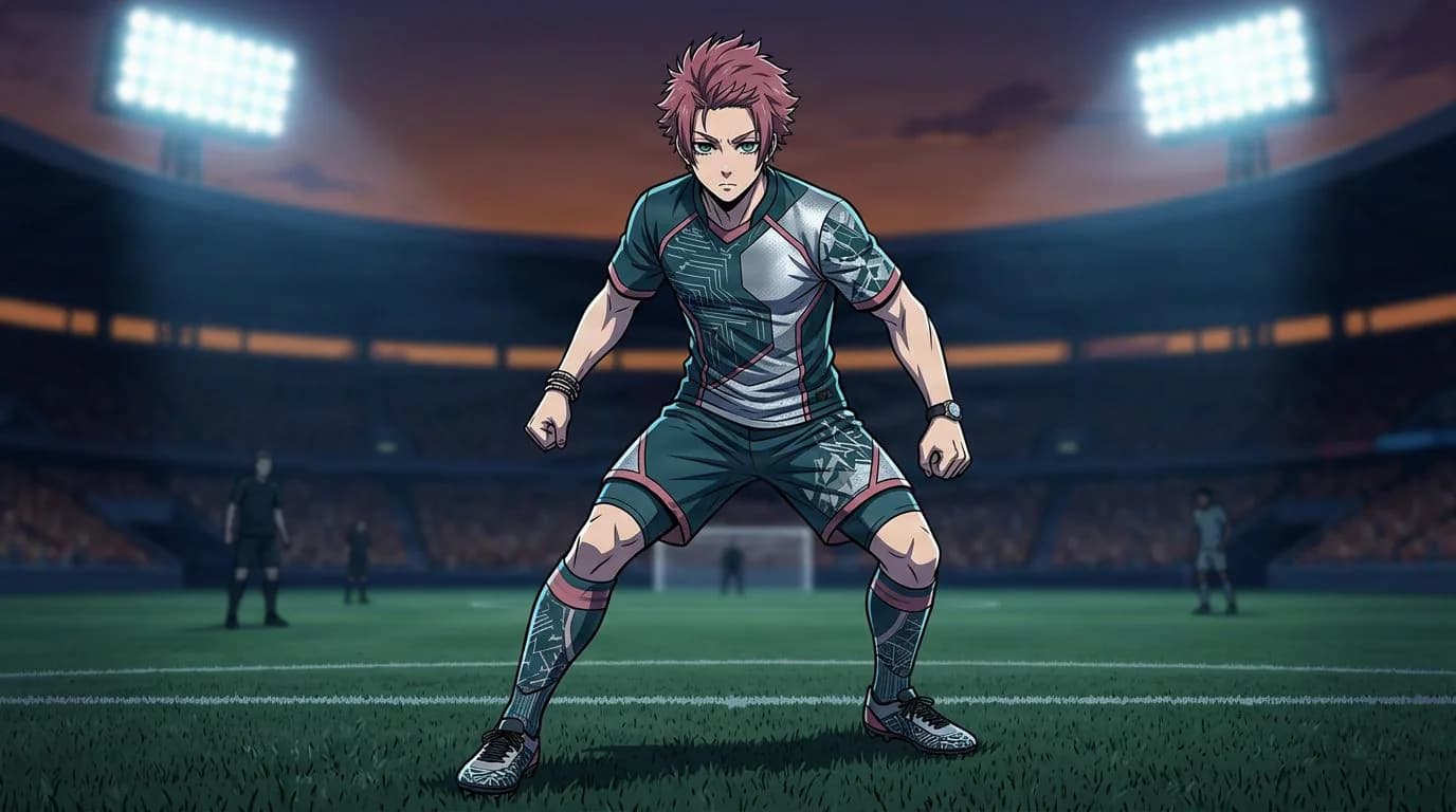 ブルーロックの糸師 冴のアニメ風ポートレート、セルシェーディング、サッカーの雰囲気