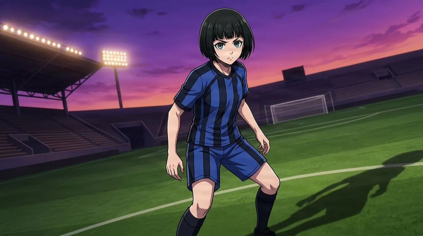 ブルーロックの成早 星奈のアニメ風ポートレート、セルシェーディング、サッカーの雰囲気