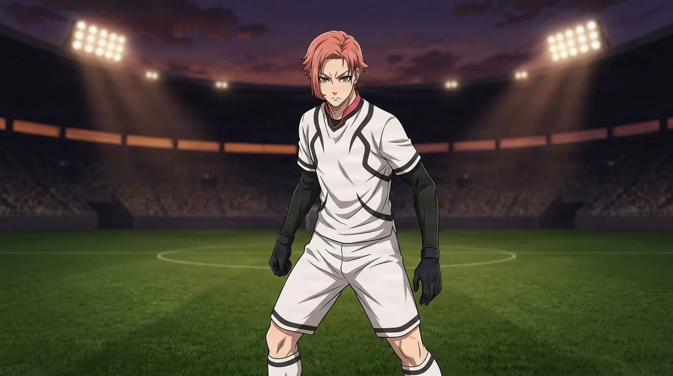 ブルーロックの閃堂 秋人のアニメ風ポートレート、セルシェーディング、サッカーの雰囲気