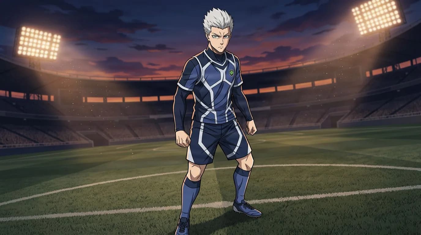 Anime-style portrait of Yawara Banku from Blue Lock, cel-shaded, soccer atmosphere