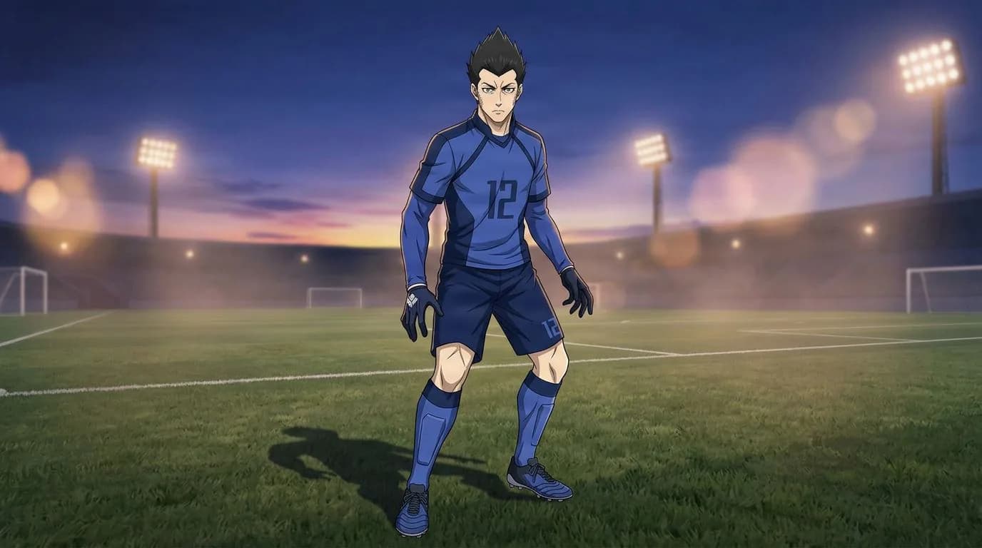 ブルーロックの石狩 幸雄のアニメ風ポートレート、セルシェーディング、サッカーの雰囲気