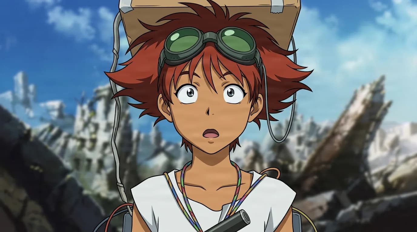 Edward from Cowboy Bebop in a close-framed cel-shaded anime scene with a detailed environment