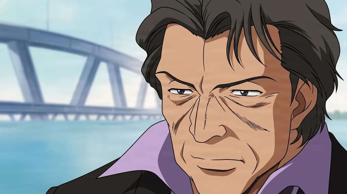 Fad from Cowboy Bebop in a close-framed cel-shaded anime scene with a detailed environment