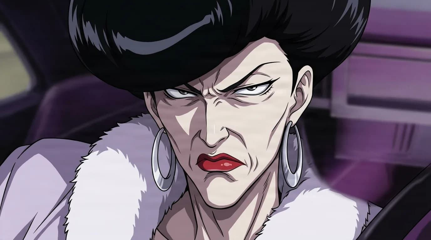 Maria Murdock from Cowboy Bebop in a close-framed cel-shaded anime scene with a detailed environment