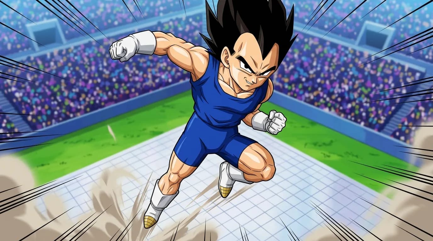 Vegeta Jr., un personaje 1/16 saiyajín y 15/16 humano (aproximadamente) de Dragon Ball.