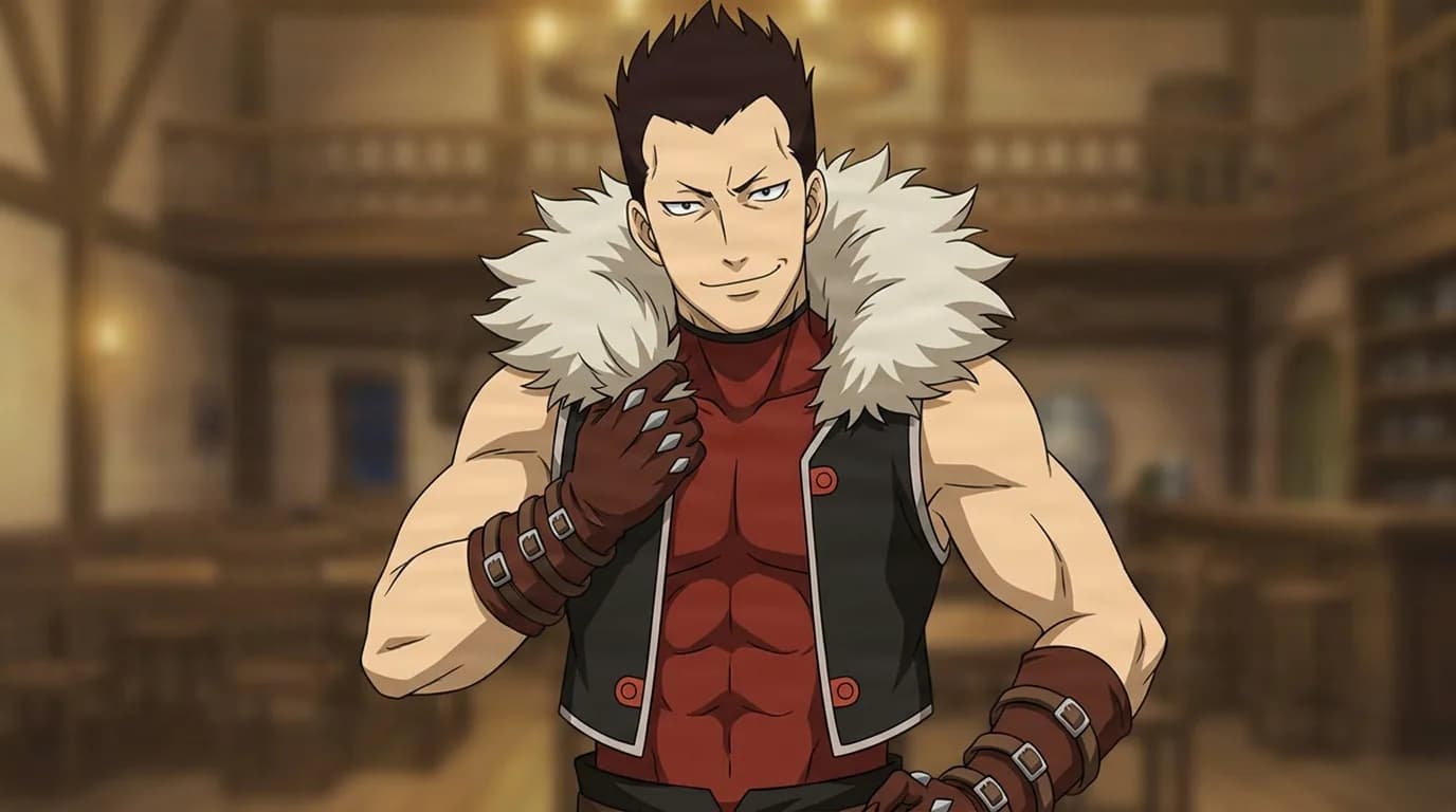 Greed from Fullmetal Alchemist in a close-framed cel-shaded anime scene with a detailed environment