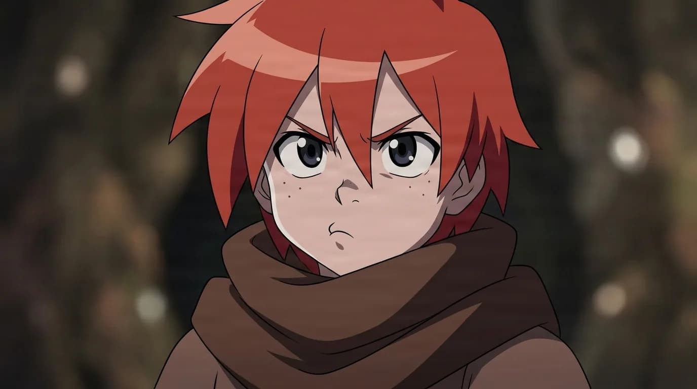Gimmy Adai from Gurren Lagann in a close-framed cel-shaded anime scene with a detailed environment