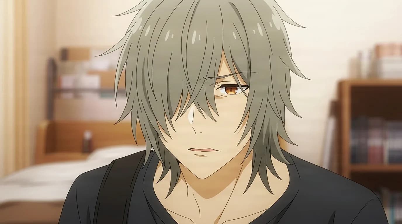 Kyōsuke Hori from Horimiya in a close-framed cel-shaded anime scene with a detailed environment