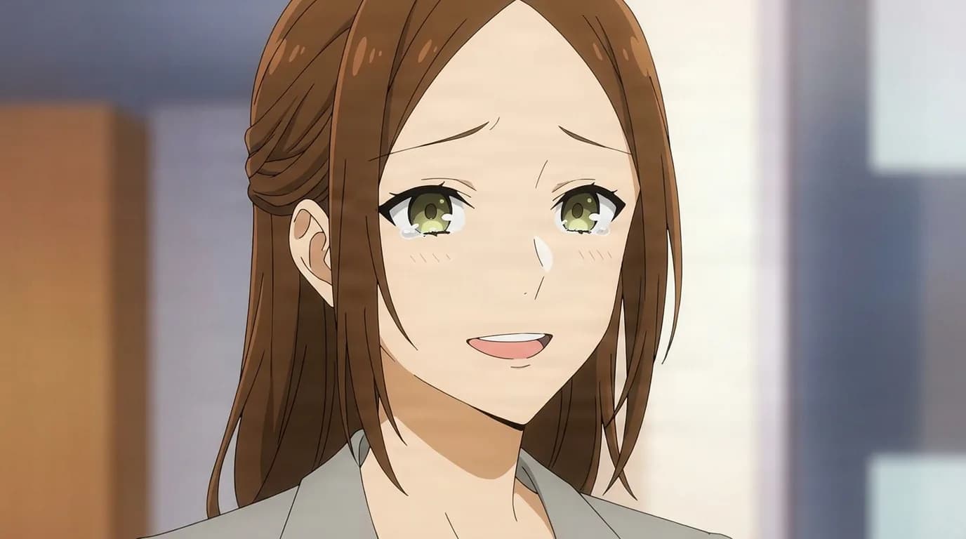 Yuriko Hori from Horimiya in a close-framed cel-shaded anime scene with a detailed environment