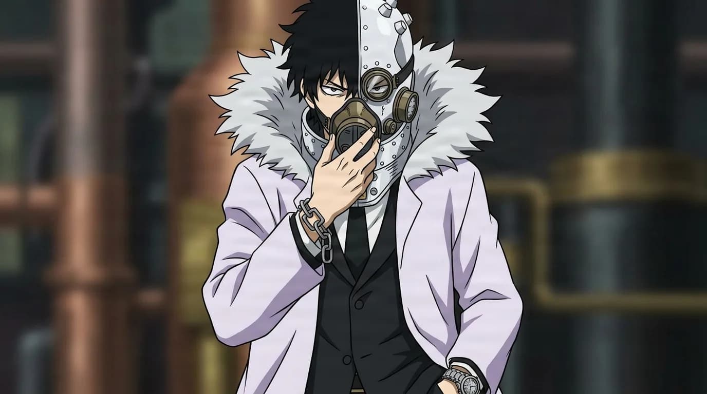 Curator from My Hero Academia in a close-framed cel-shaded anime scene with a detailed environment