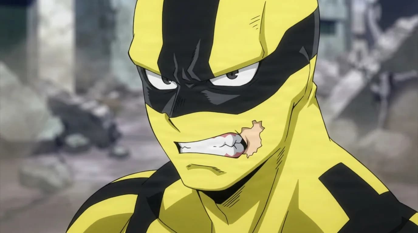 Eel Boy from My Hero Academia in a close-framed cel-shaded anime scene with a detailed environment