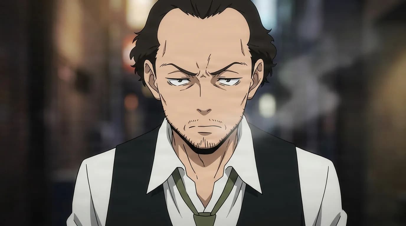Eizo Tanuma from My Hero Academia in a close-framed cel-shaded anime scene with a detailed environment