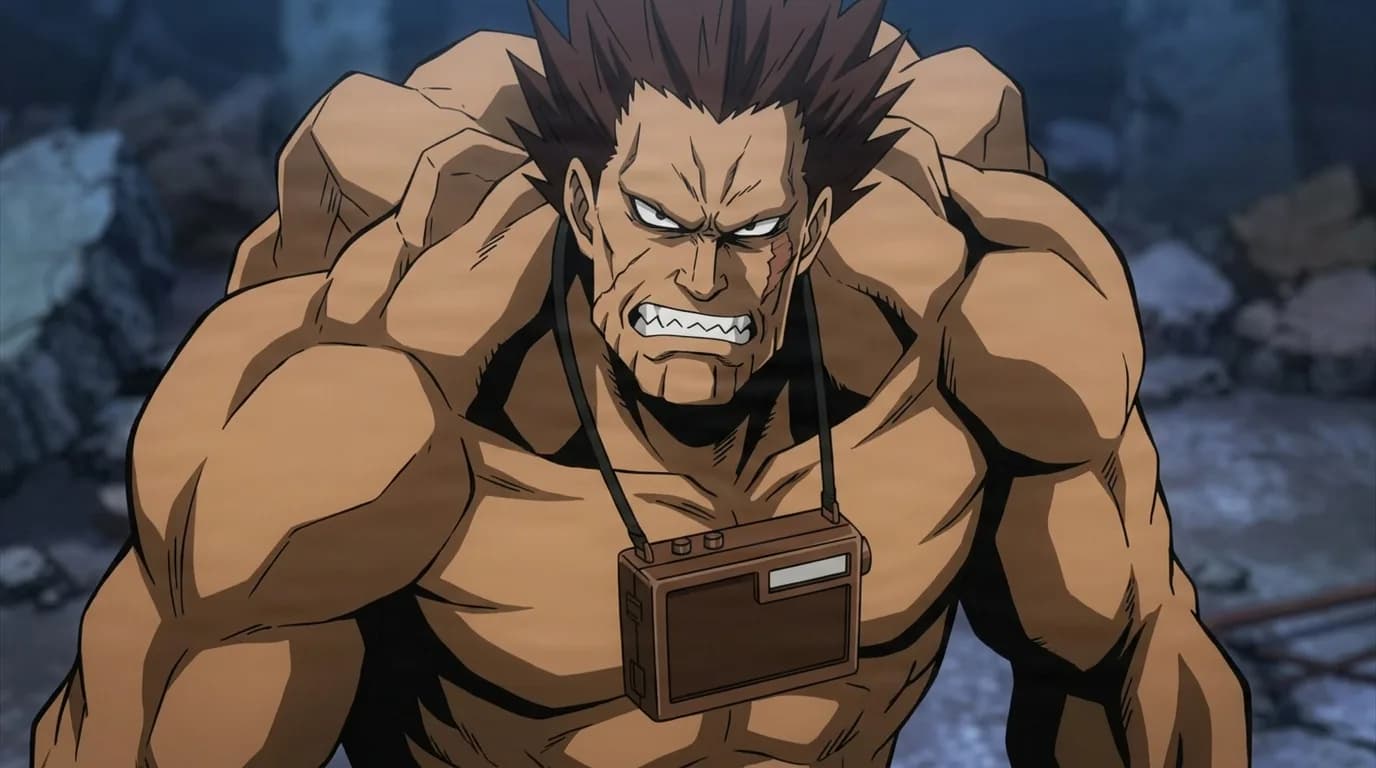 Gigantomachia from My Hero Academia in a close-framed cel-shaded anime scene with a detailed environment