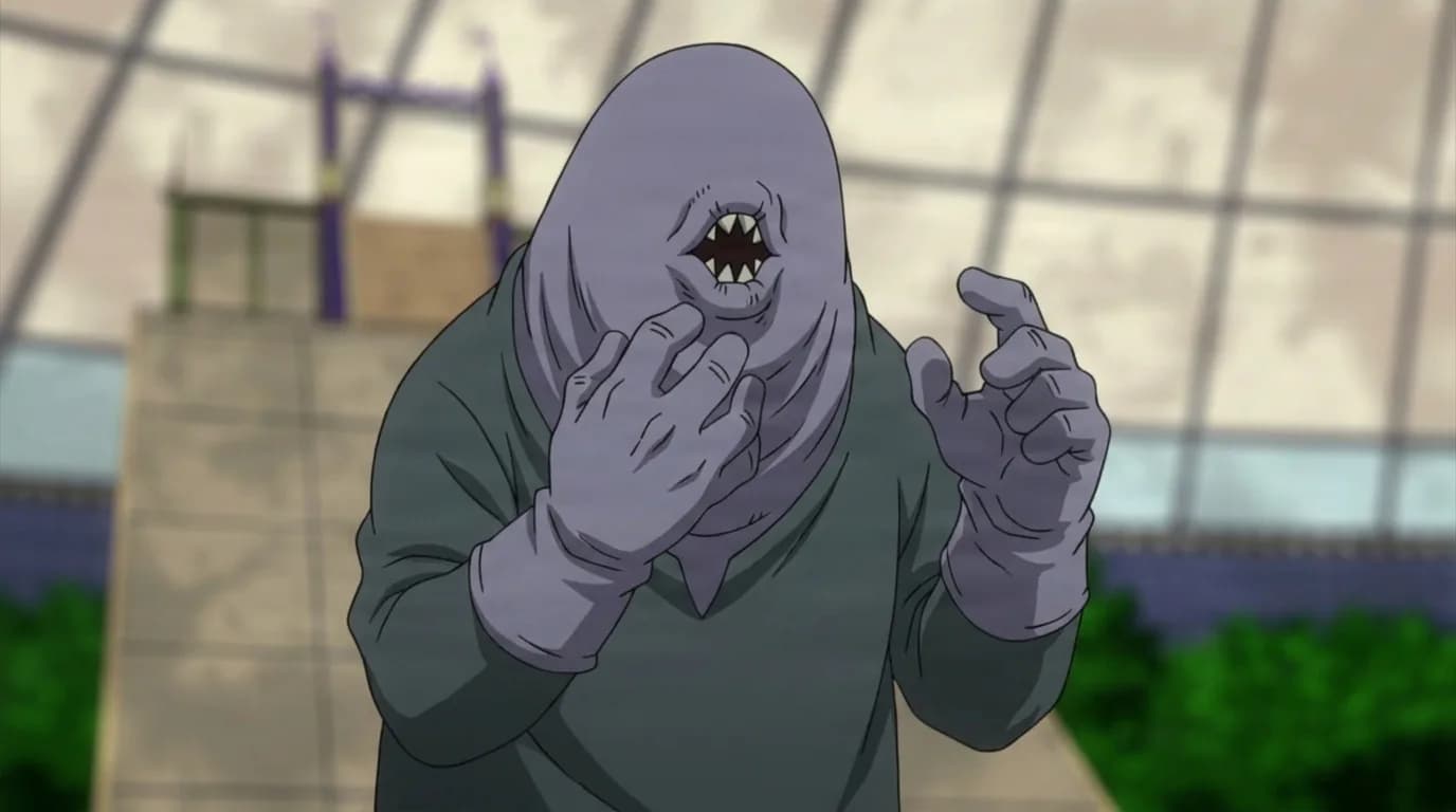 Greedy Gaping Jaw from My Hero Academia in a close-framed cel-shaded anime scene with a detailed environment