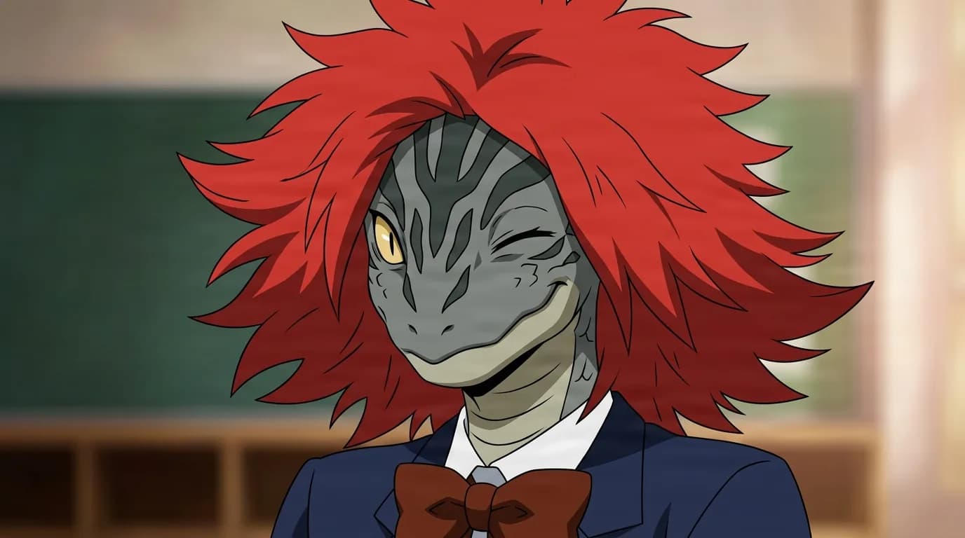Habuko Mongoose from My Hero Academia in a close-framed cel-shaded anime scene with a detailed environment