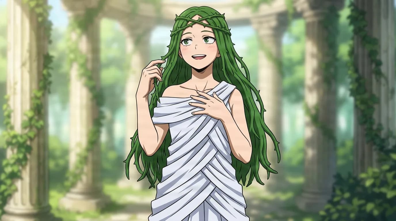 Ibara Shiozaki from My Hero Academia in a close-framed cel-shaded anime scene with a detailed environment