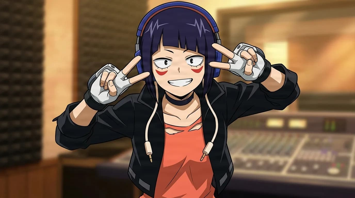 Kyoka Jiro from My Hero Academia in a close-framed cel-shaded anime scene with a detailed environment