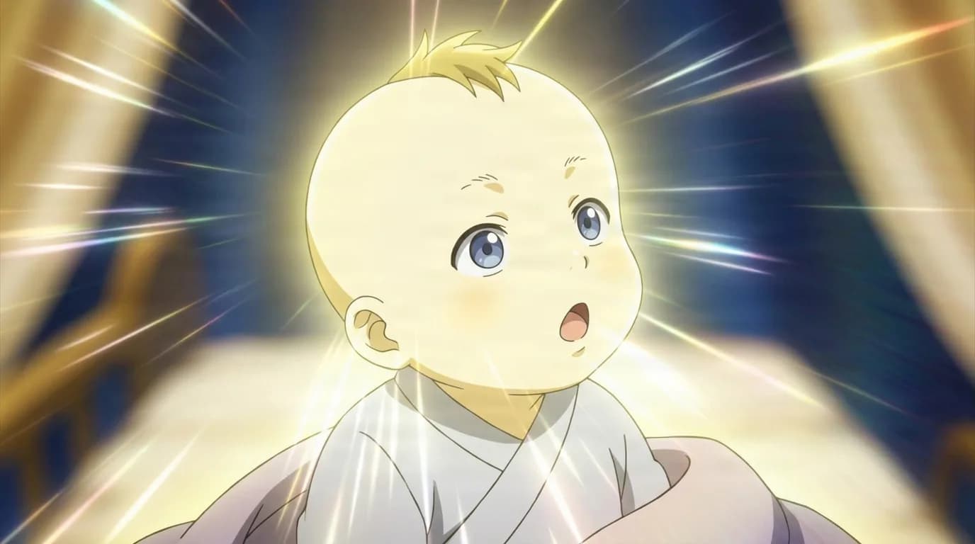 Luminescent Baby from My Hero Academia in a close-framed cel-shaded anime scene with a detailed environment