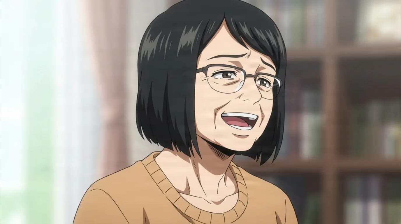 Mako Magi from My Hero Academia in a close-framed cel-shaded anime scene with a detailed environment