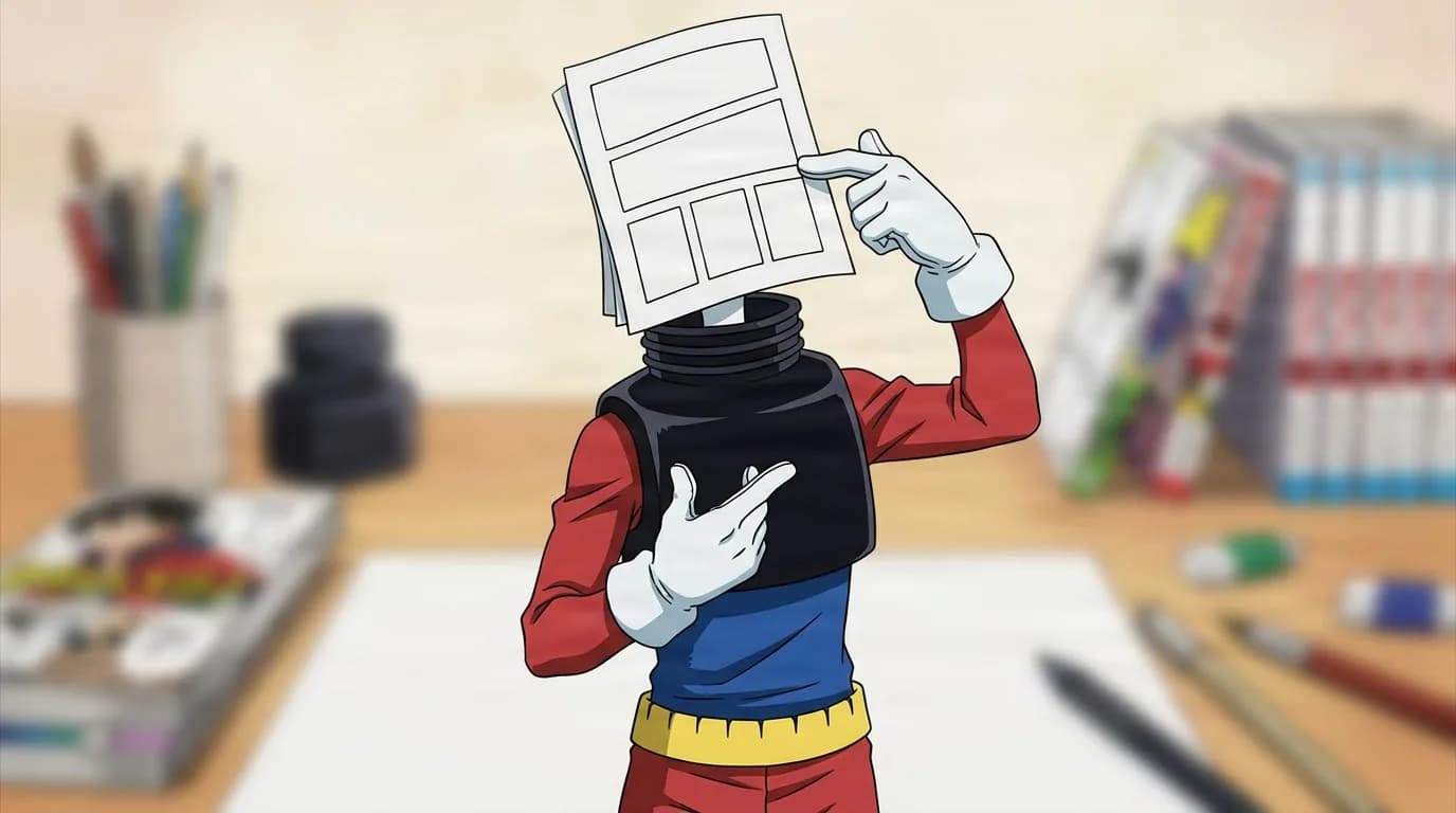 Manga Fukidashi from My Hero Academia in a close-framed cel-shaded anime scene with a detailed environment