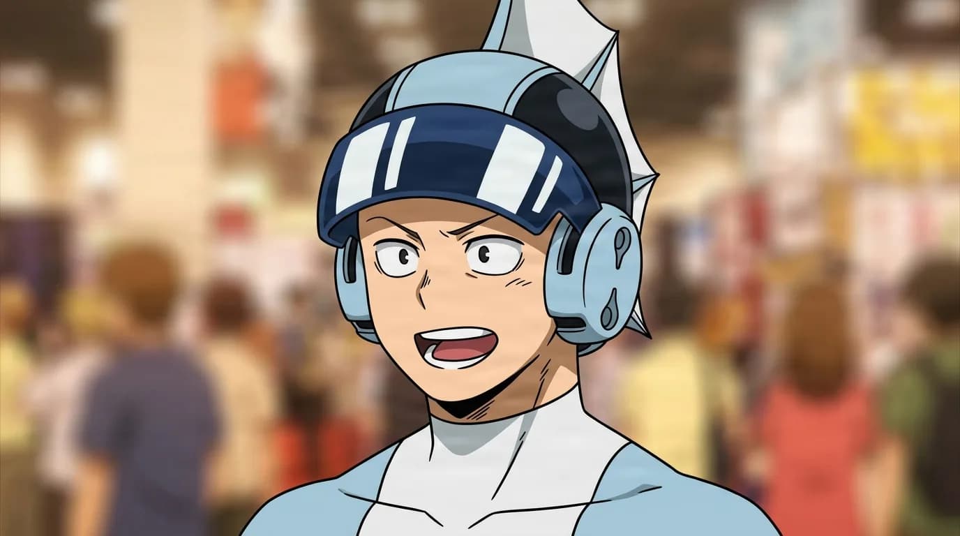 Masaki Mizushima from My Hero Academia in a close-framed cel-shaded anime scene with a detailed environment