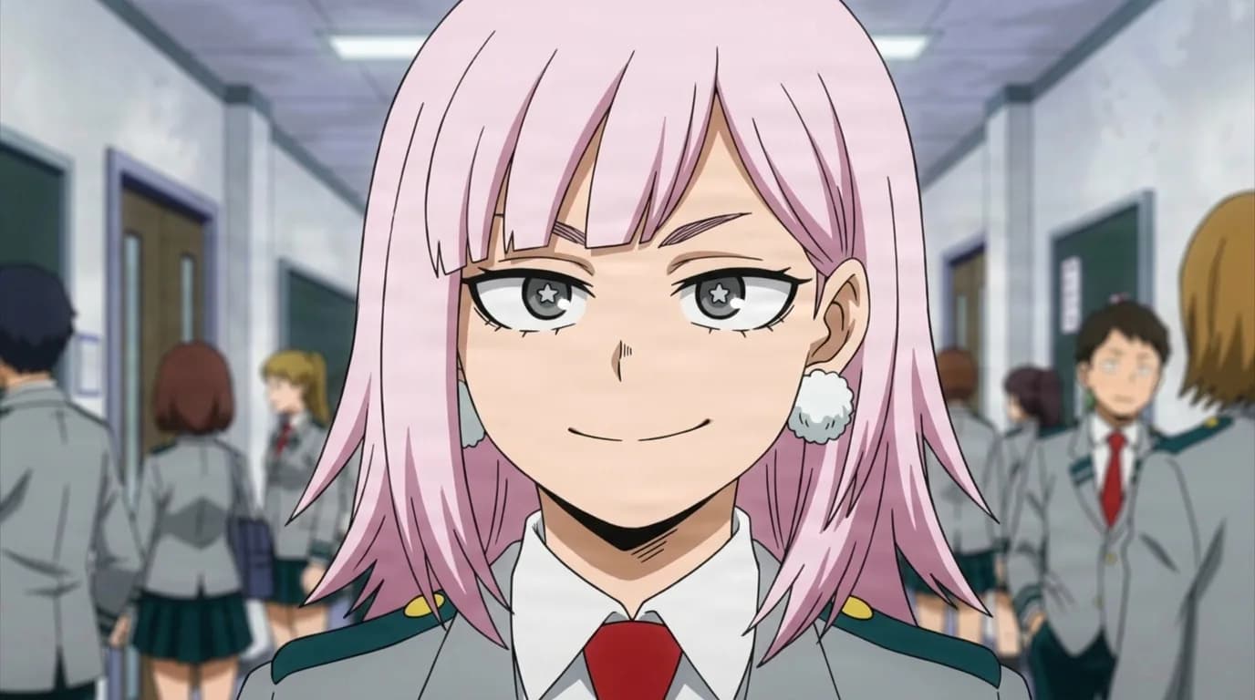 Mawata Fuwa from My Hero Academia in a close-framed cel-shaded anime scene with a detailed environment