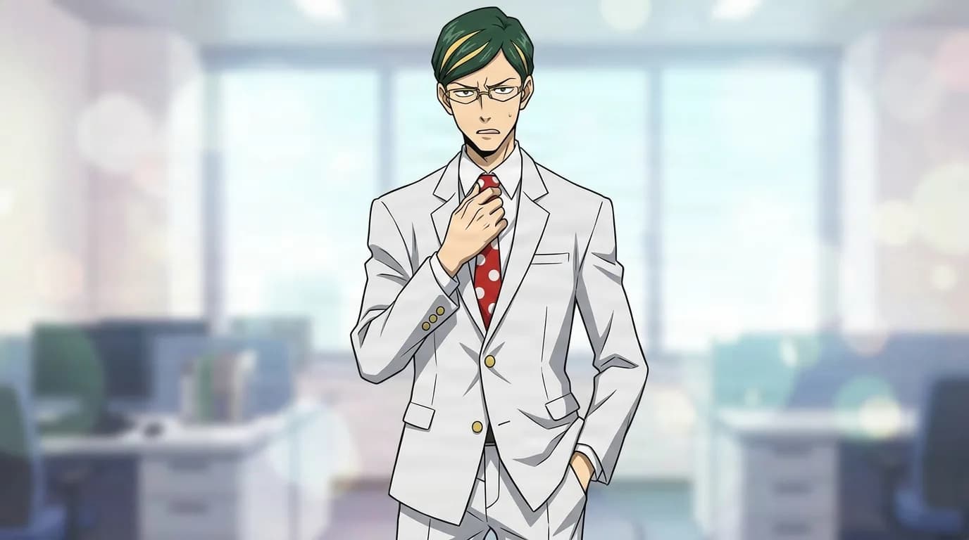 Mirai Sasaki from My Hero Academia in a close-framed cel-shaded anime scene with a detailed environment