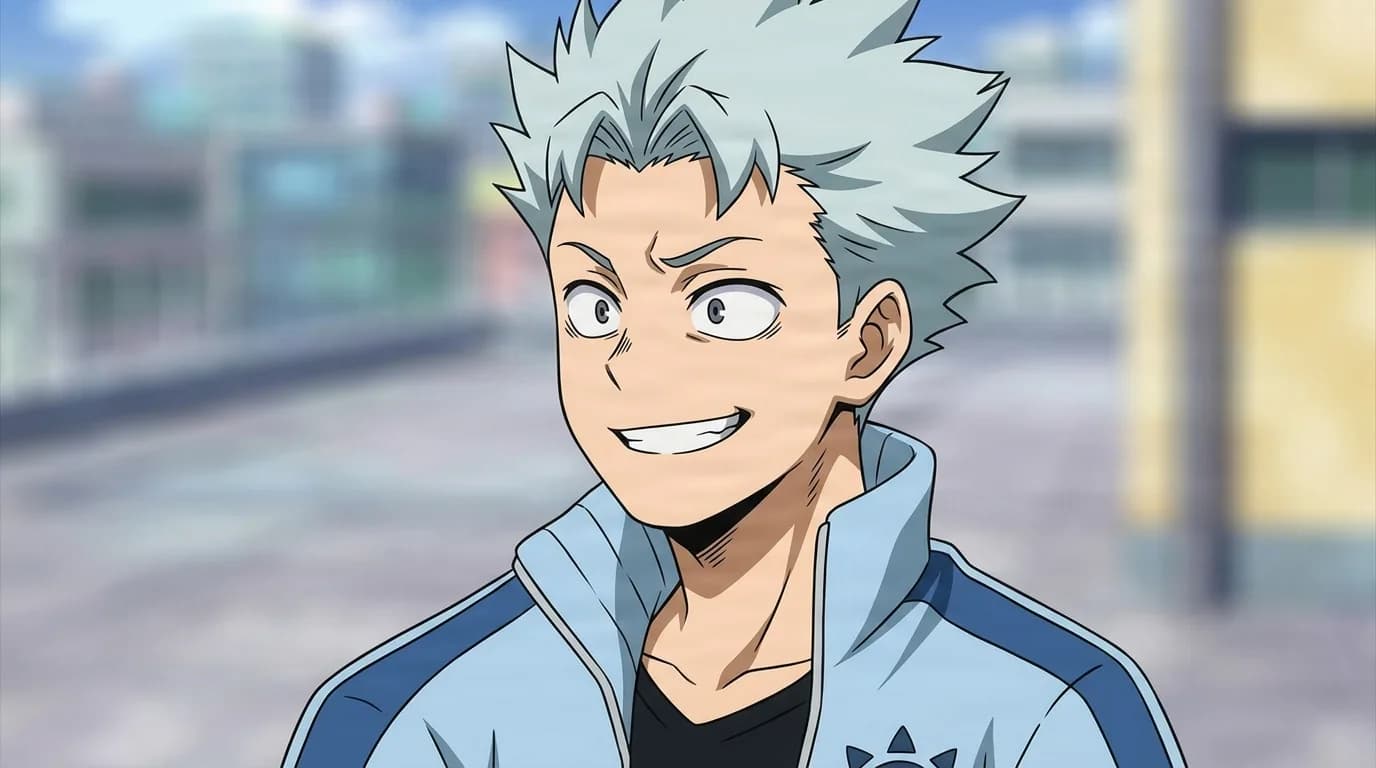 Natsuo Todoroki from My Hero Academia in a close-framed cel-shaded anime scene with a detailed environment