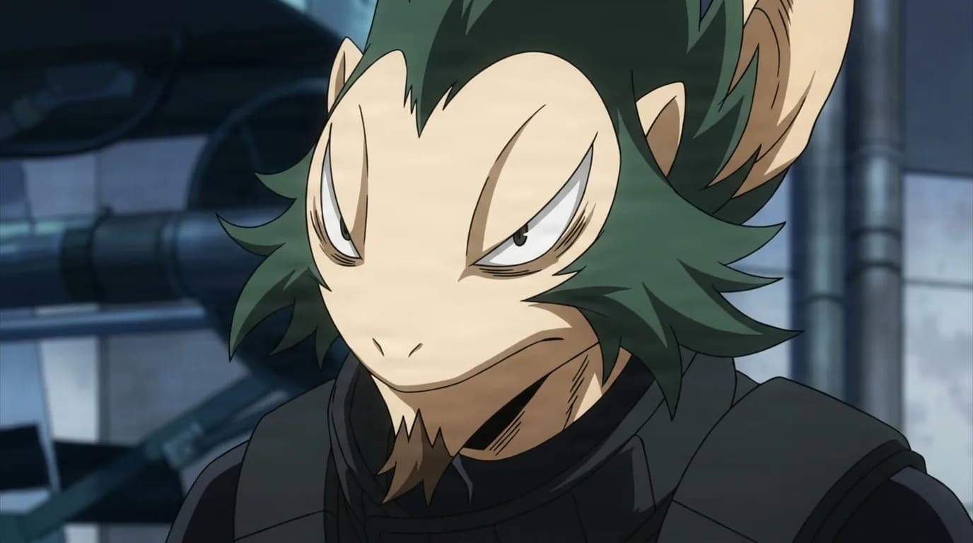 Nobu from My Hero Academia in a close-framed cel-shaded anime scene with a detailed environment