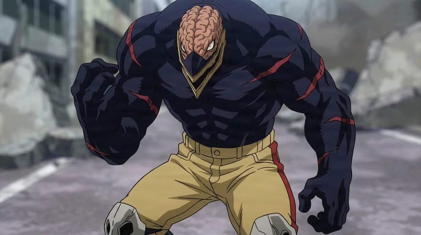 Nomu (U.S.J.) from My Hero Academia in a close-framed cel-shaded anime scene with a detailed environment