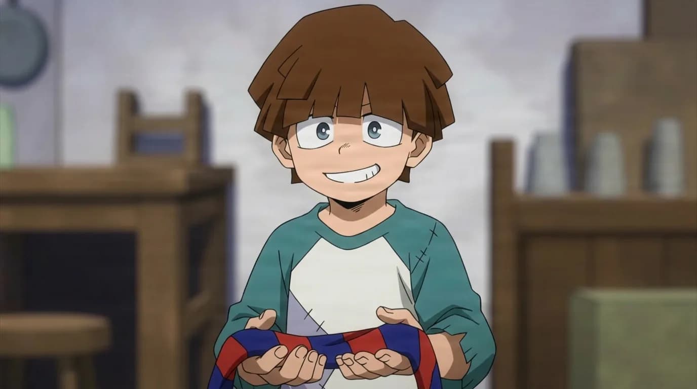 Roro Soul from My Hero Academia in a close-framed cel-shaded anime scene with a detailed environment
