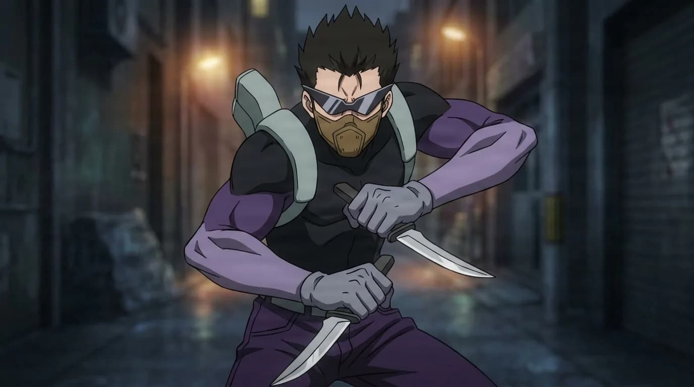 Sharp Blade from My Hero Academia in a close-framed cel-shaded anime scene with a detailed environment