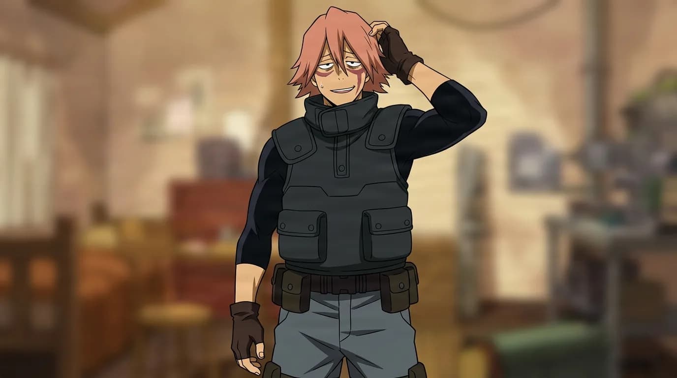 Swordkil from My Hero Academia in a close-framed cel-shaded anime scene with a detailed environment